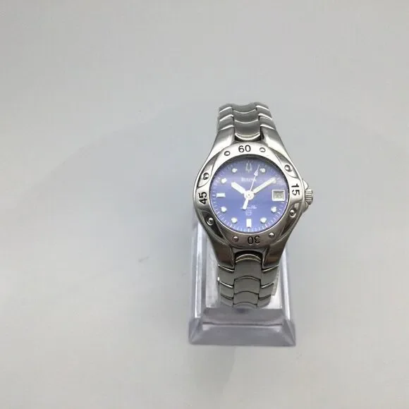 Bulova Marine Star Watch Women 26mm Silver Tone Date 2002 New Battery 6.75"